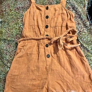one clothing Rust Orange Sleeveless Button-Front One-Piece Romper